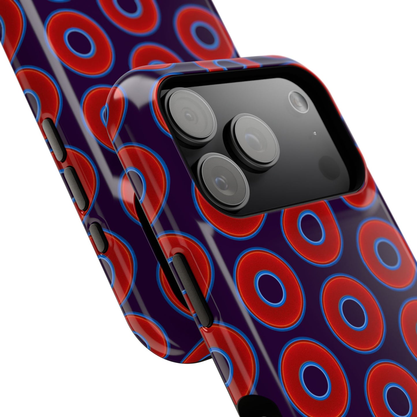 Impact-Resistant Lumpy Donut Case - red vivid donut print w/midnight purple background