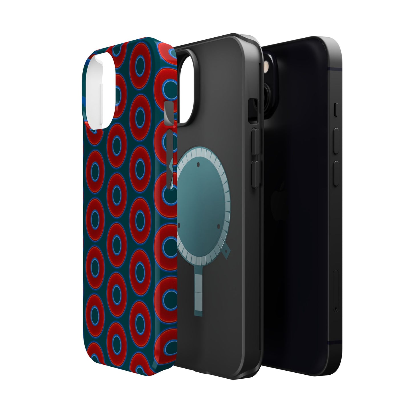 Magnetic Tough Donut Case - red vivid donut print w/midnight green background