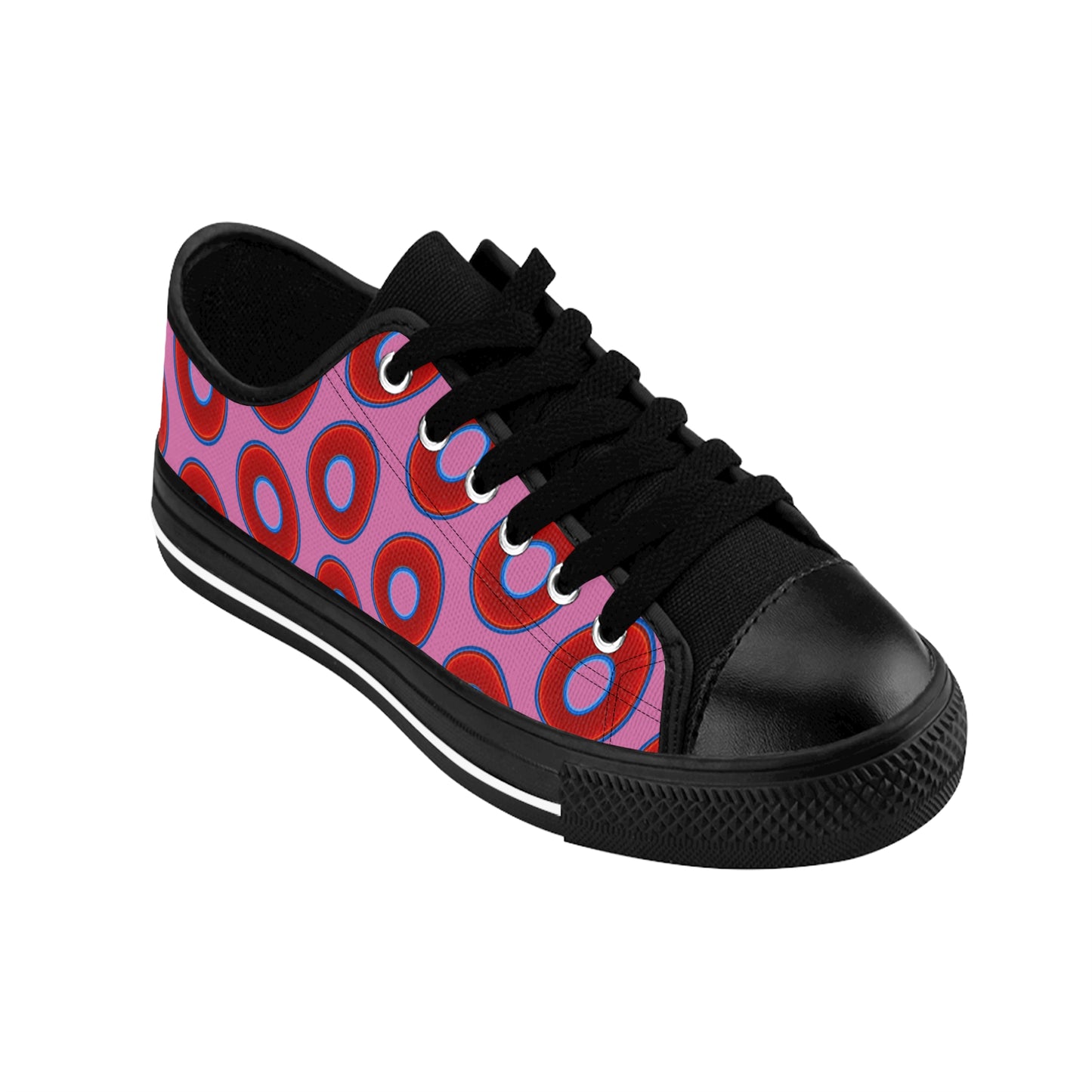 Men's Cushiony Convectors - Low Top - large red vivid donut print w/light pink background