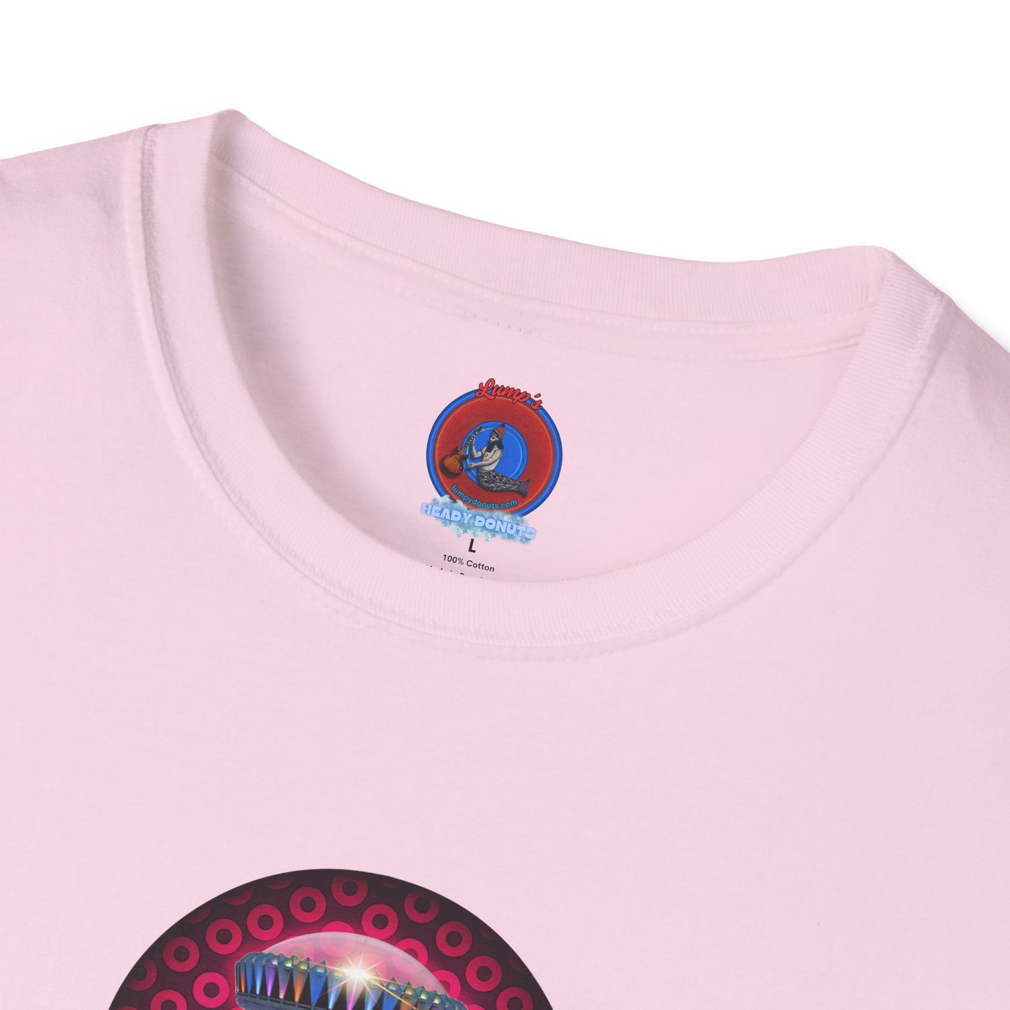Classic Donut Tee - Unisex Soft-Style - "Donuts now Served on the Mothership" - series 1.0  - variant 2  - red/red paradoxical donut