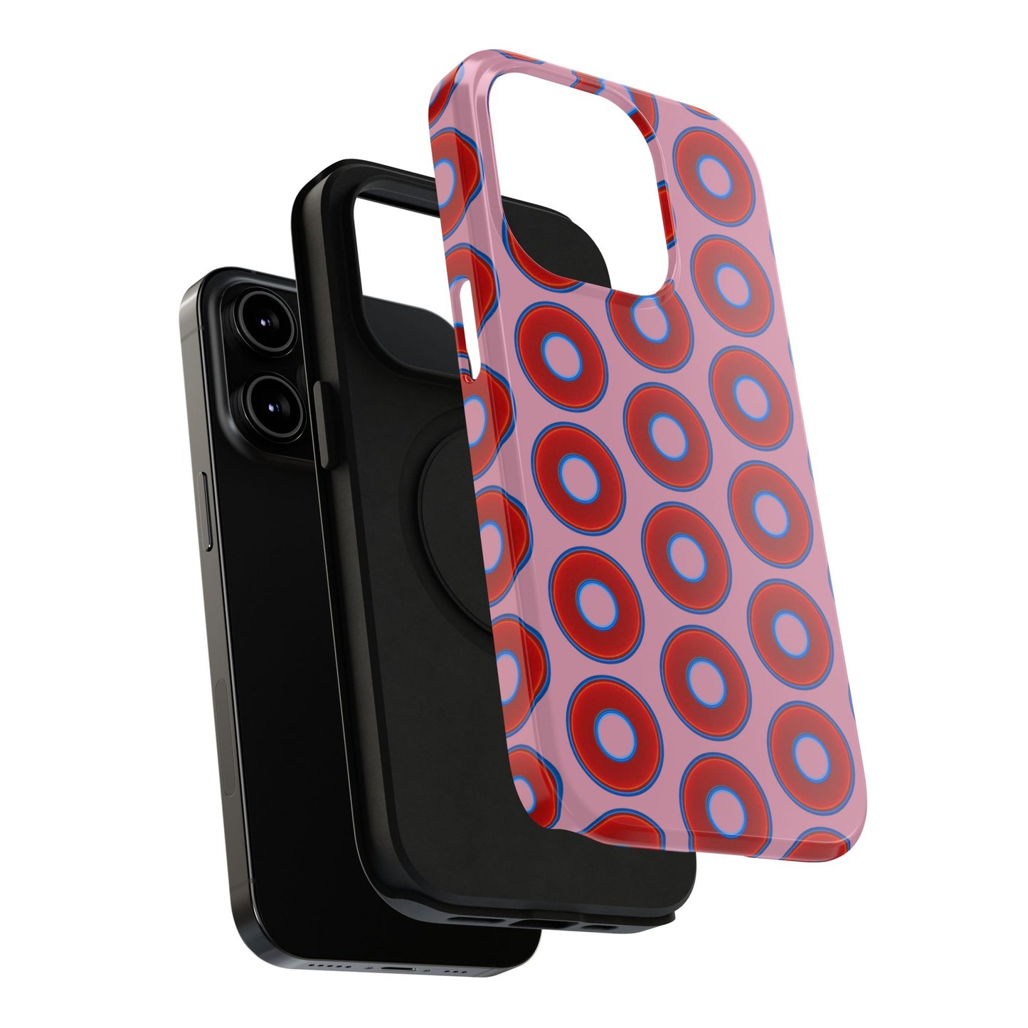 Impact-Resistant Lumpy Donut Case - red vivid donut print w/pale magenta background
