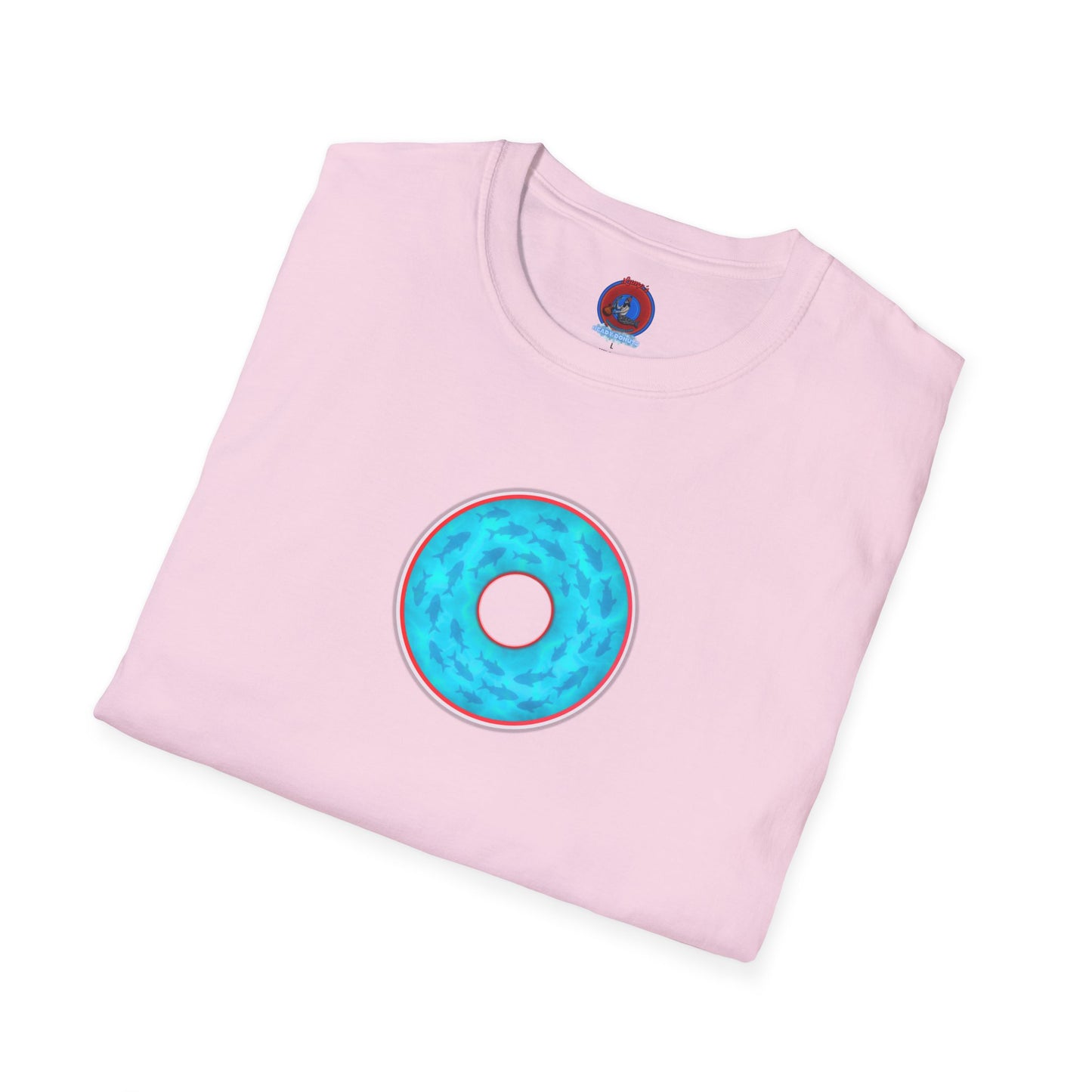 Classic Donut Tee - Unisex Soft-Style - "Skoolie of Phishies" - vivid sea donut - w/light blue water - variant 1