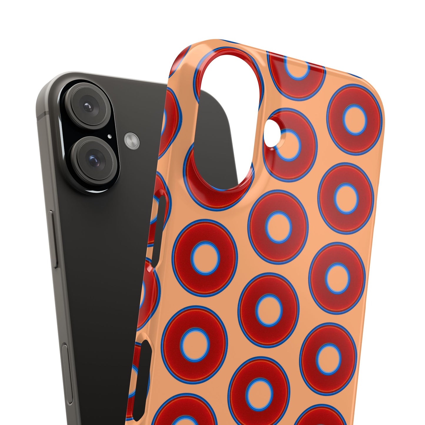 Lumpy Donut Snap Case - red vivid donut print w/peach background