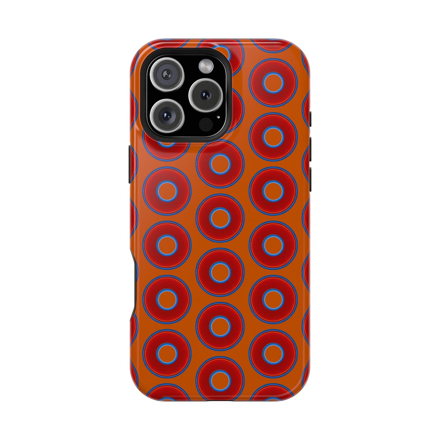 Impact-Resistant Lumpy Donut Case - red vivid donut print w/dark orange background