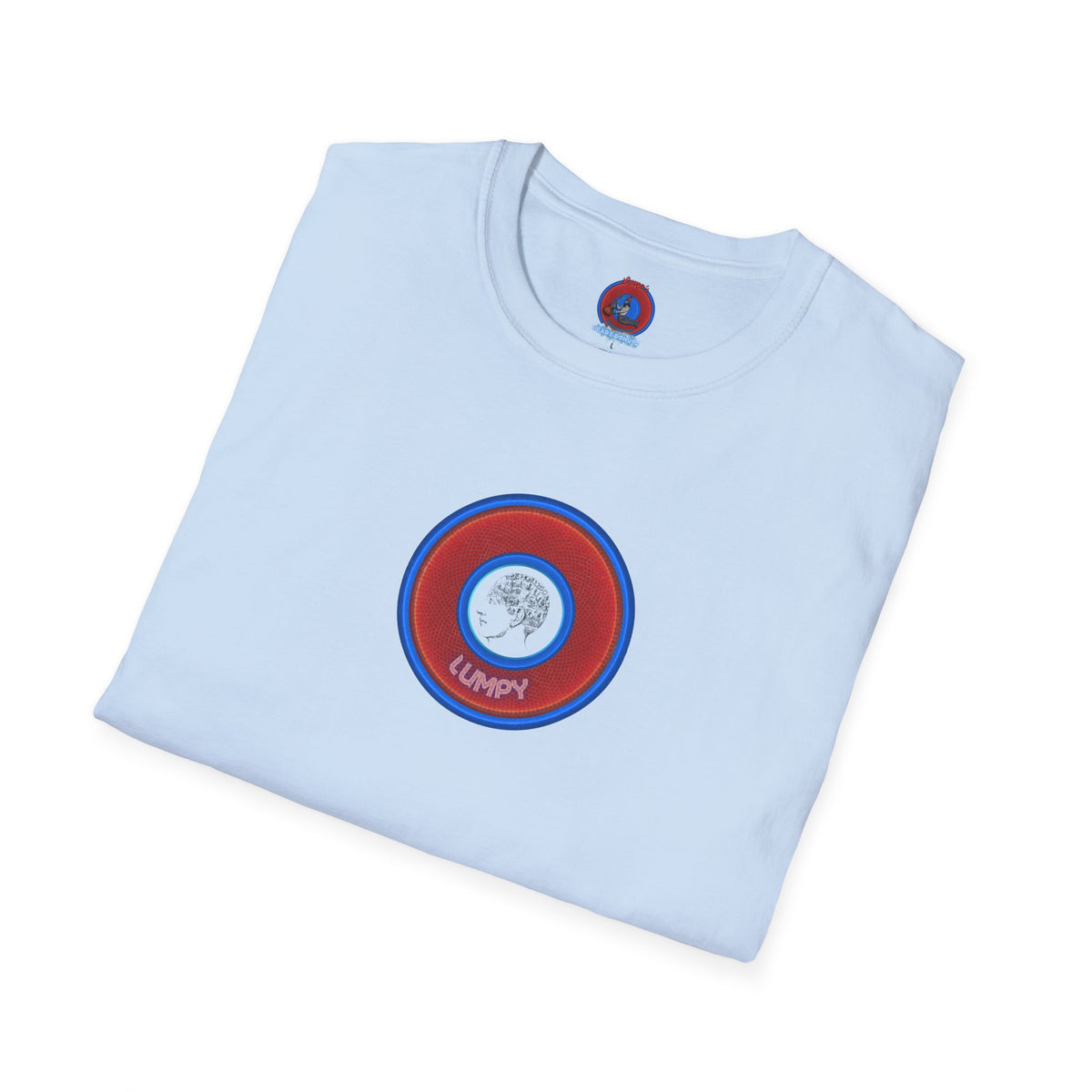 Classic Donut Tee - Unisex Soft-Style - "The Lumpy Donut" - variant 1 - red/blue donut