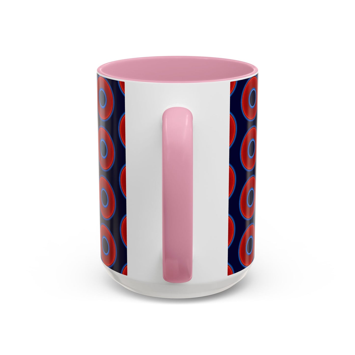 Lump's Grumpy Coffee Mug - vivid red donuts w/midnight blue background