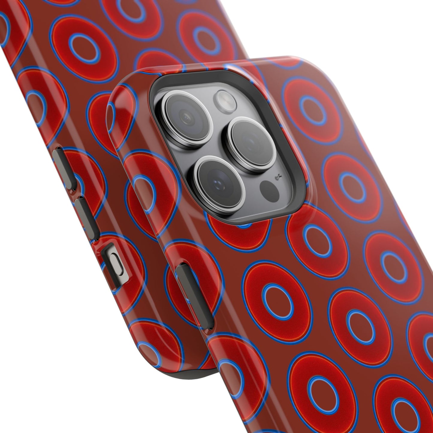 Impact-Resistant Lumpy Donut Case - red vivid donut print w/burnt umber background