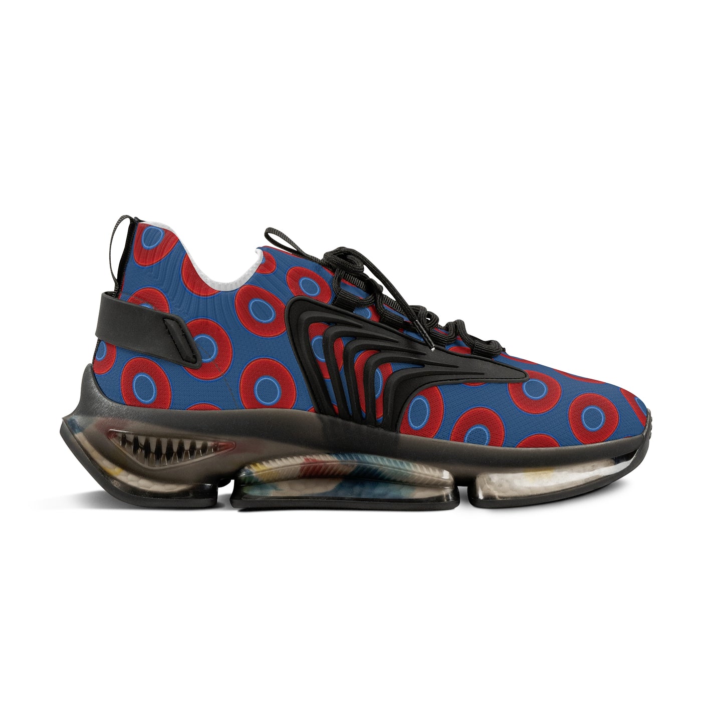 Donut Kicks - red vivid donut print w/light navy blue background