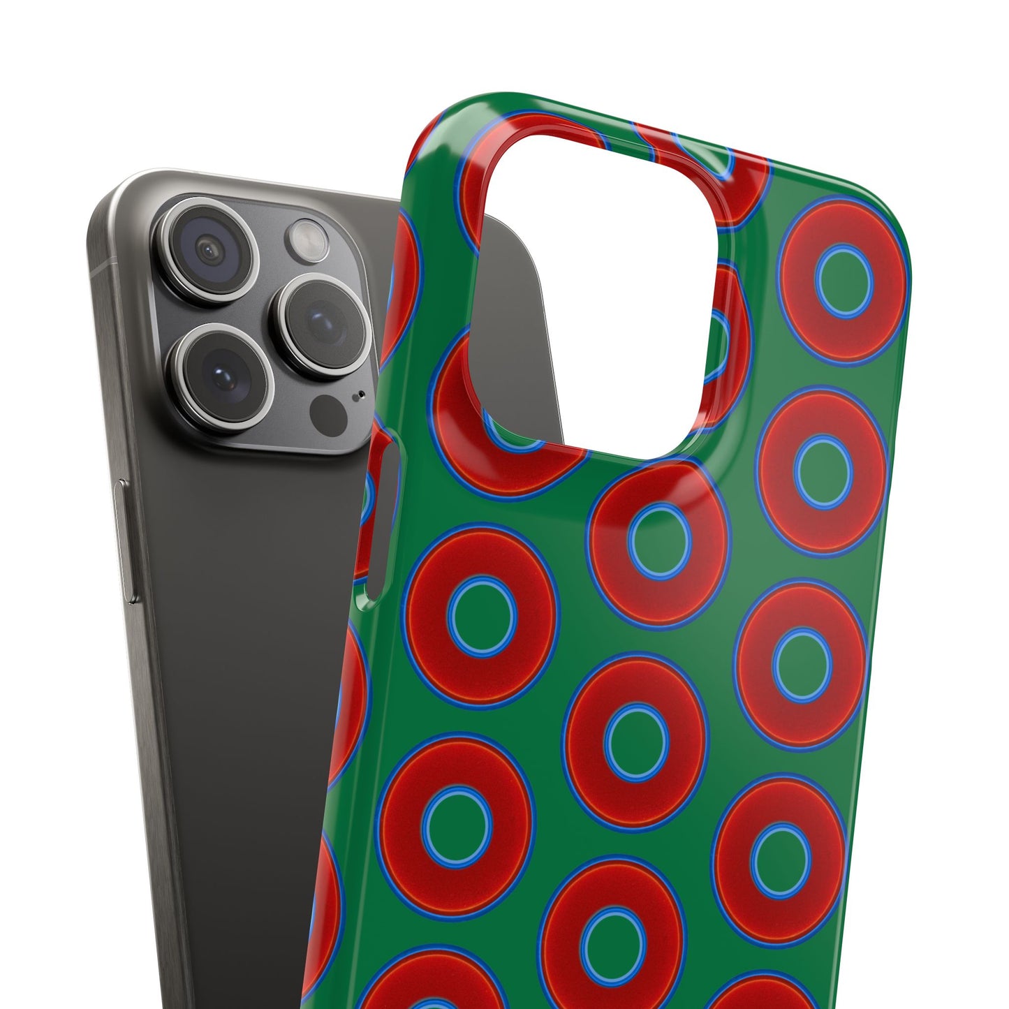 Lumpy Donut Snap Case - red vivid donut print w/green background