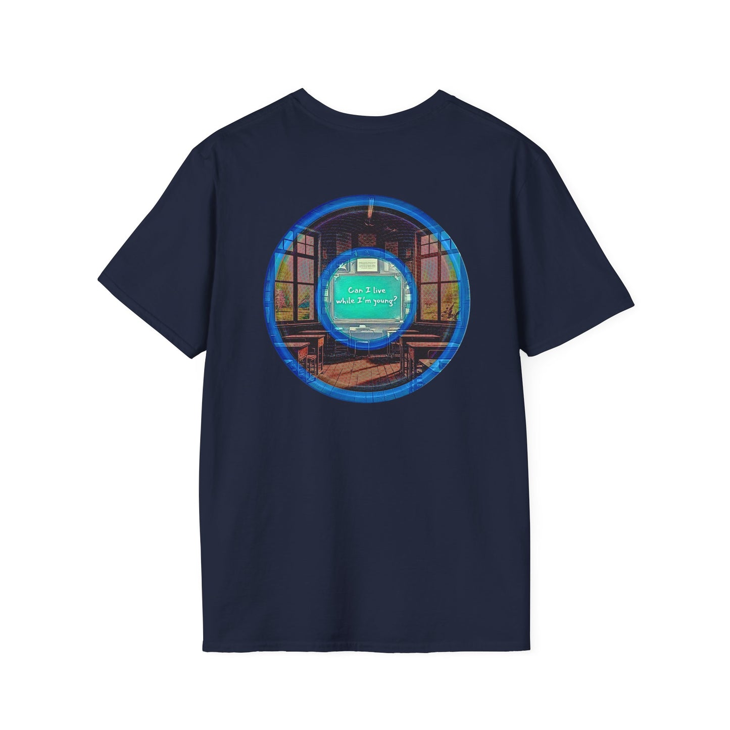 Classic Donut Tee - Unisex Soft-Style - "The Torturous Chalk Dust Donut  " - blue/red picture donut