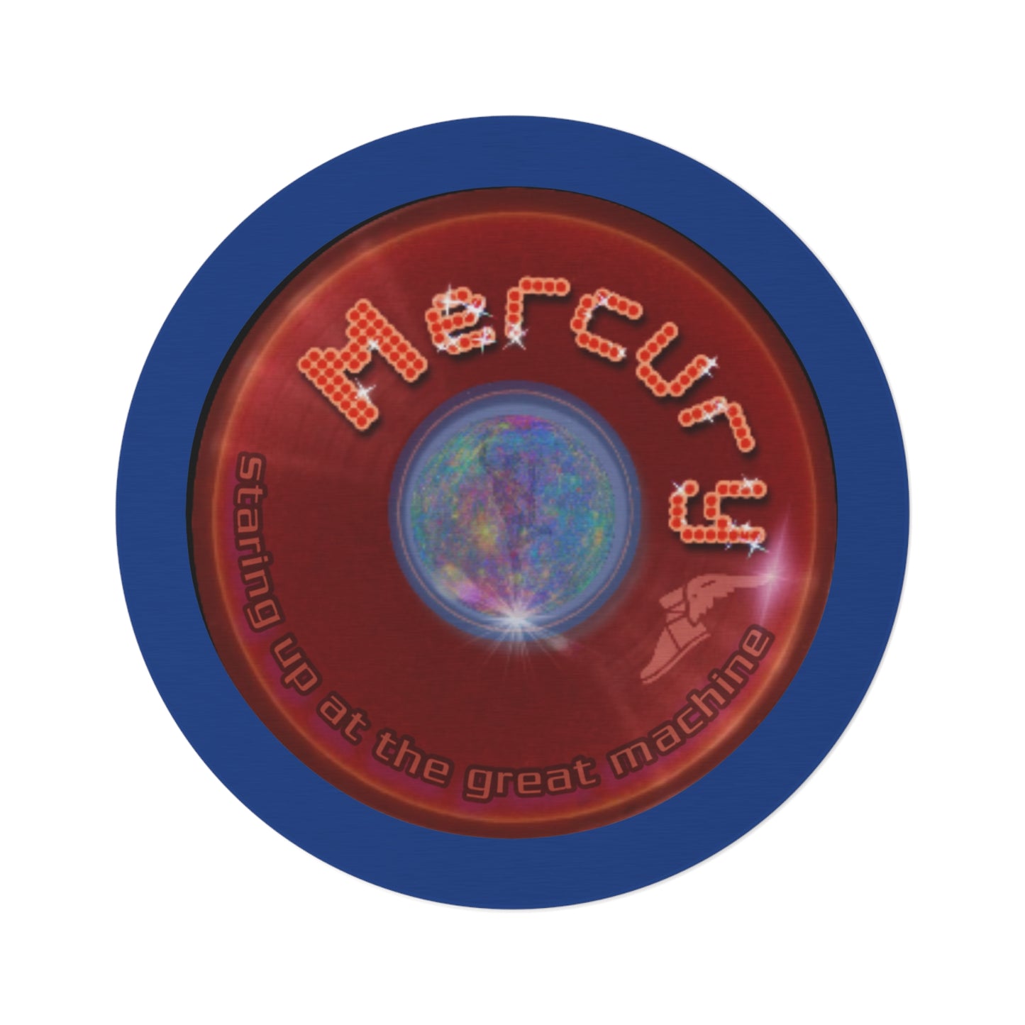 Round Room - 5 ft x 5 ft Lumpy Donut Rug - "Donut Rug of the Gods" - vivid red donut w/dark blue background - variant 3