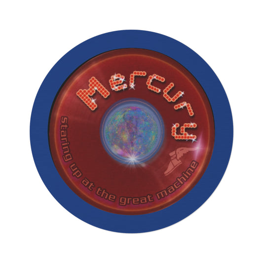 Round Room - 5 ft x 5 ft Lumpy Donut Rug - "Donut Rug of the Gods" - vivid red donut w/dark blue background - variant 3