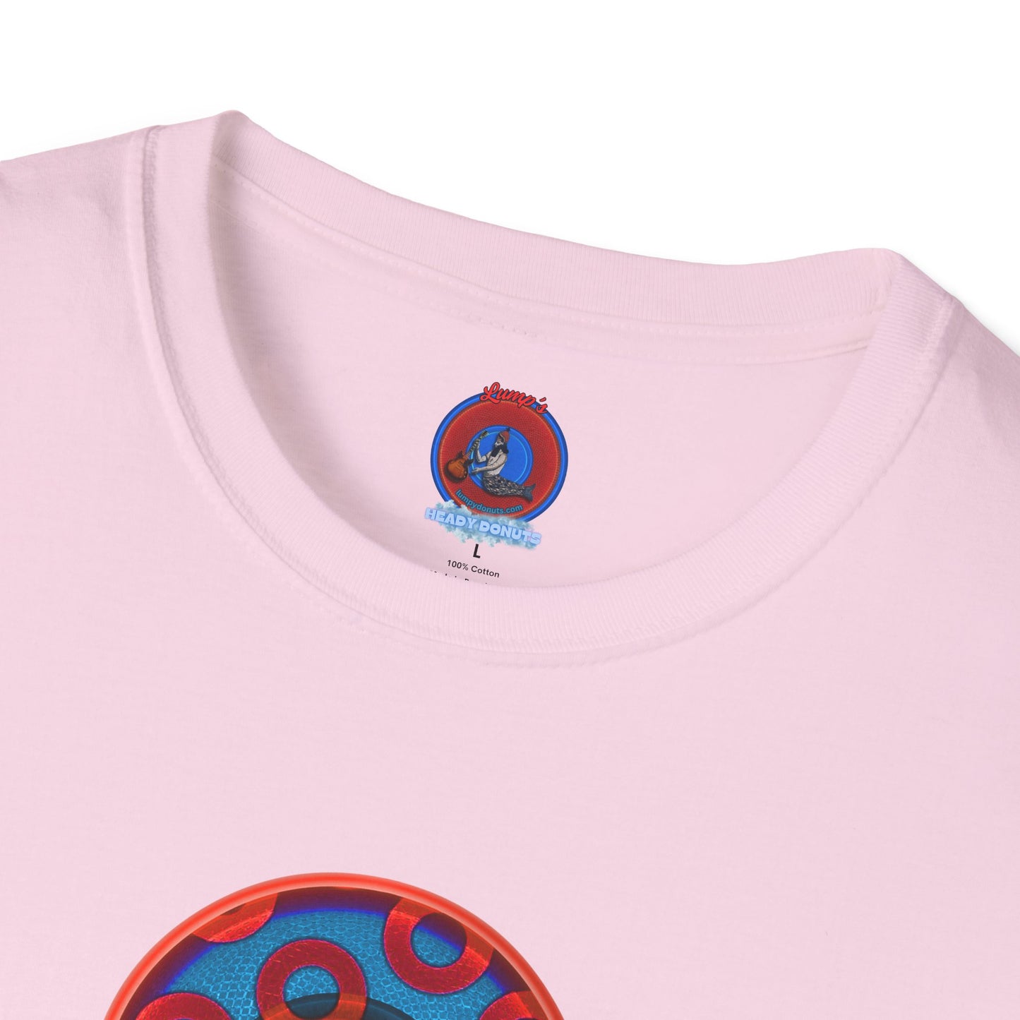 Classic Donut Tee - Unisex Soft-Style - "Peace of My Donut?" - blue/red rustic paradox donut