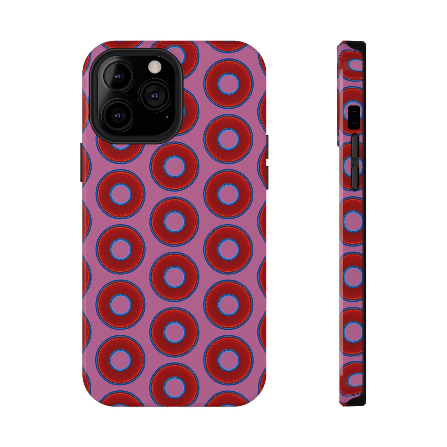 Impact-Resistant Lumpy Donut Case - red vivid donut print w/pink background