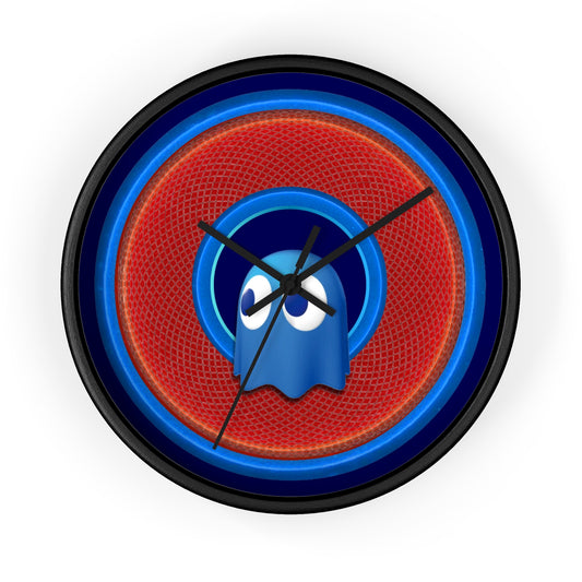 Lumpy Wall Clock - "Story of the Donut Clock" - variant 1 - rustic red donut w/navy background