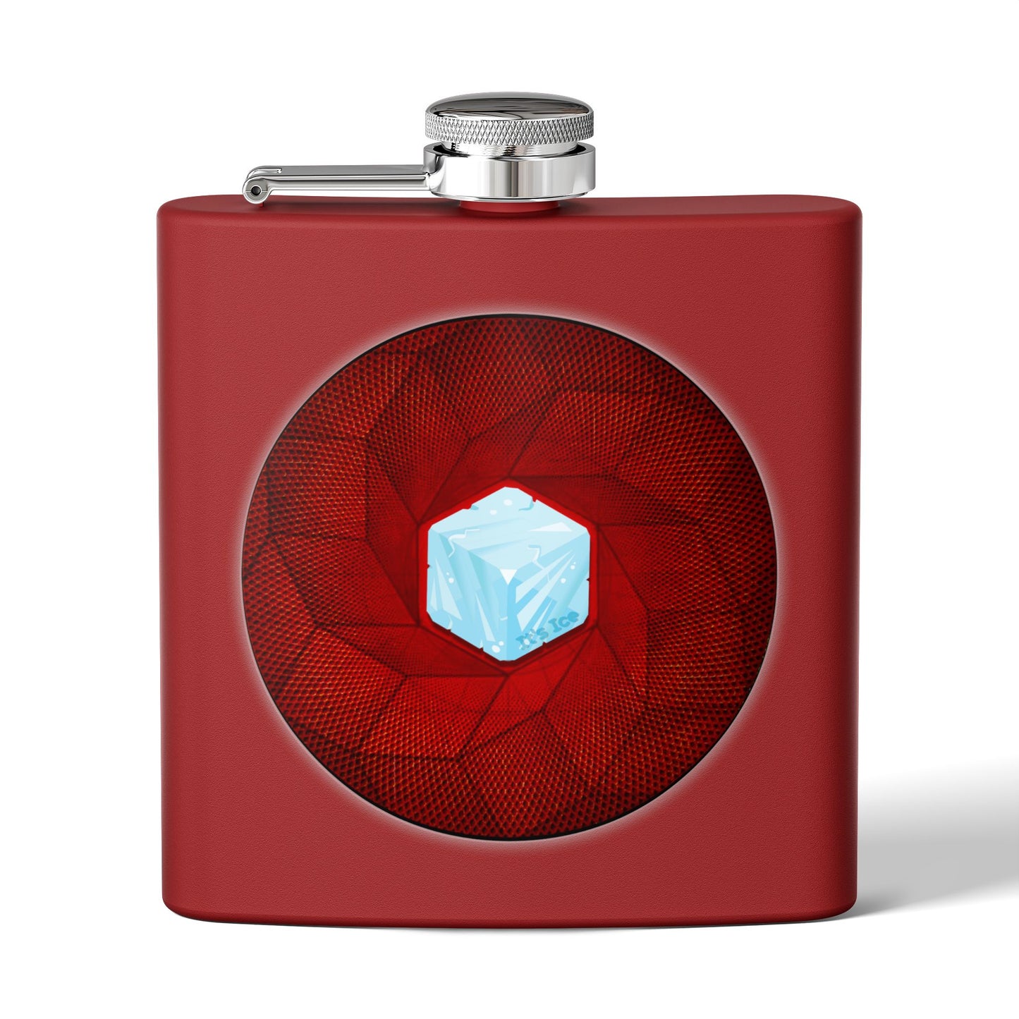 Lump's Donut Flask 6 oz -  "It's Ice... Cube's Donut Flask" - variant 1 - red cubed donut - [*w/your choice of 6 backgrounds]
