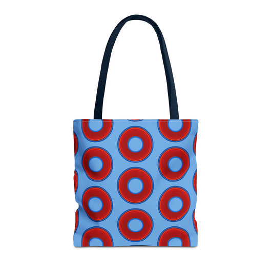 Lumpy Beach/Tote Bag - red vivid donuts w/light blue background
