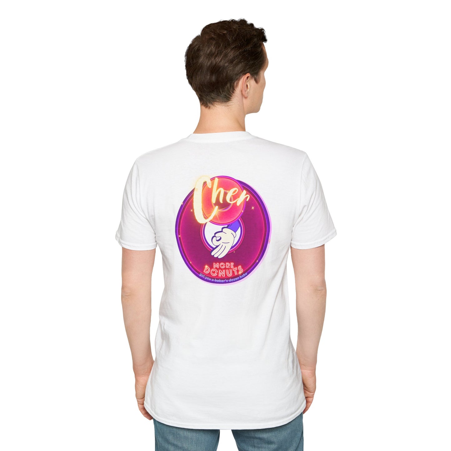 Classic Donut Tee - Unisex Soft-Style - "Cher-ing is Caring" - series 1.0  - variant 1 - magenta donuts [*charitable donut]