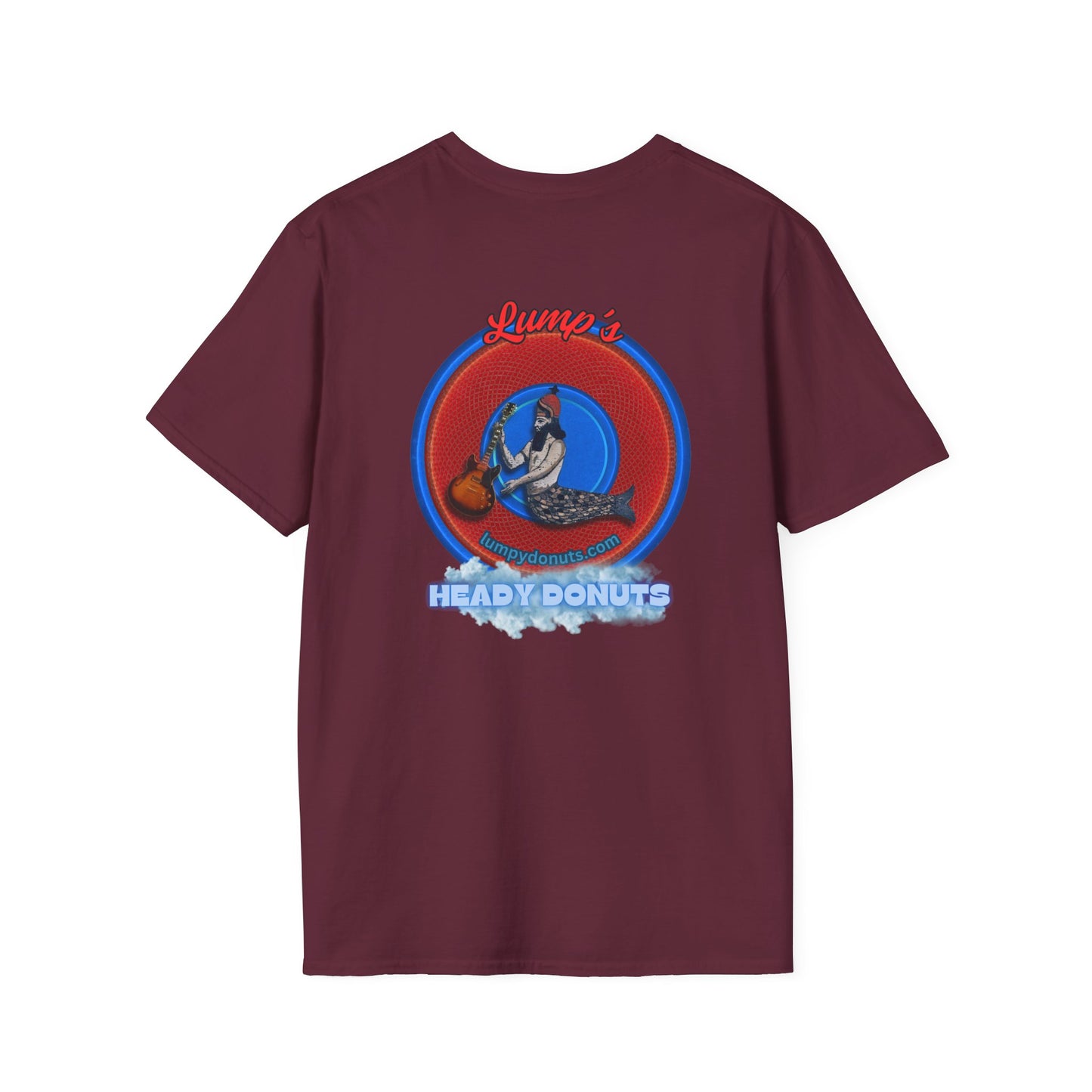 Classic Donut Tee - Unisex Soft-Style - "Lump's Heady Donuts Logo" - series 1.0  - red/blue rustic donut