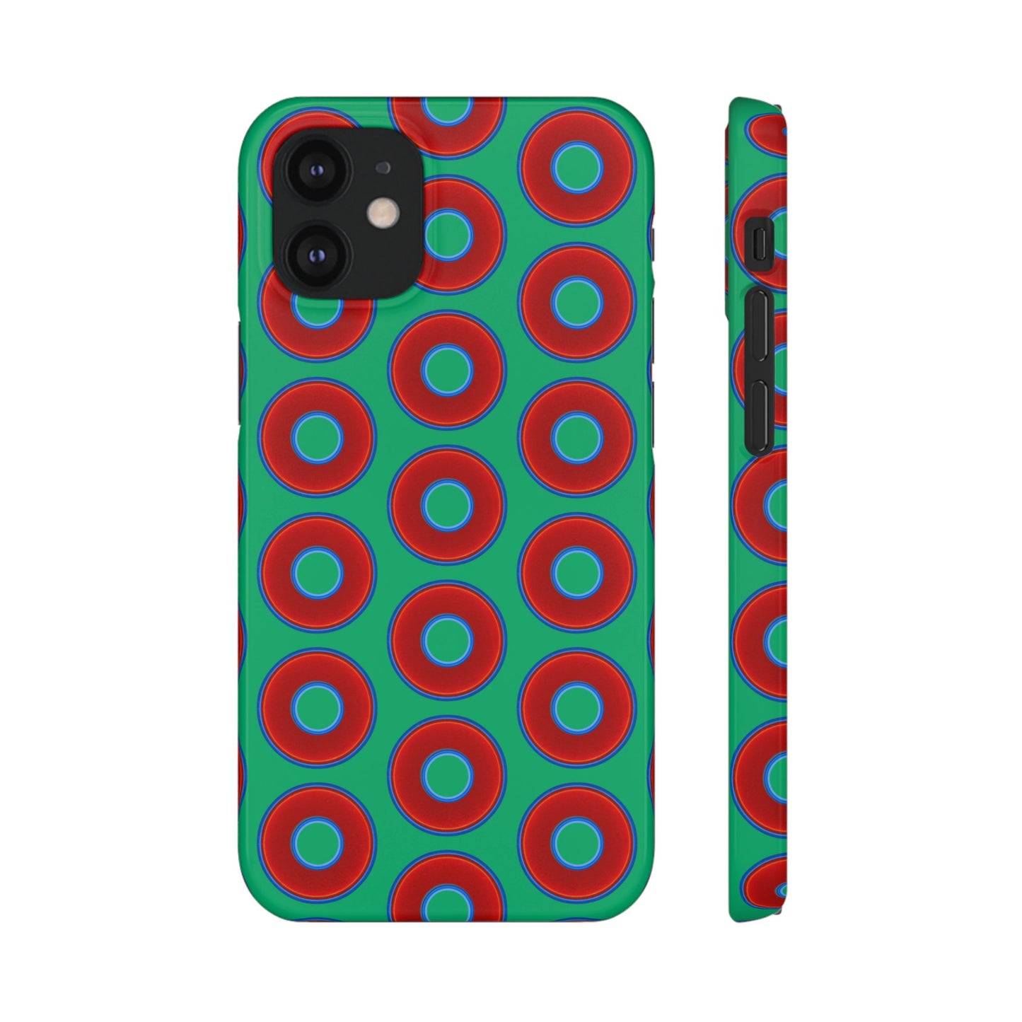Lumpy Donut Snap Case - red vivid donut print w/jade green background