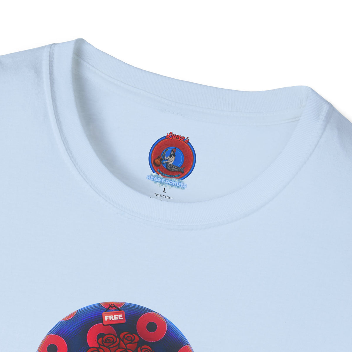 Classic Donut Tee - Unisex Soft-Style - "Donuts of Phreedom" - red/blue paradoxical blimpy donut
