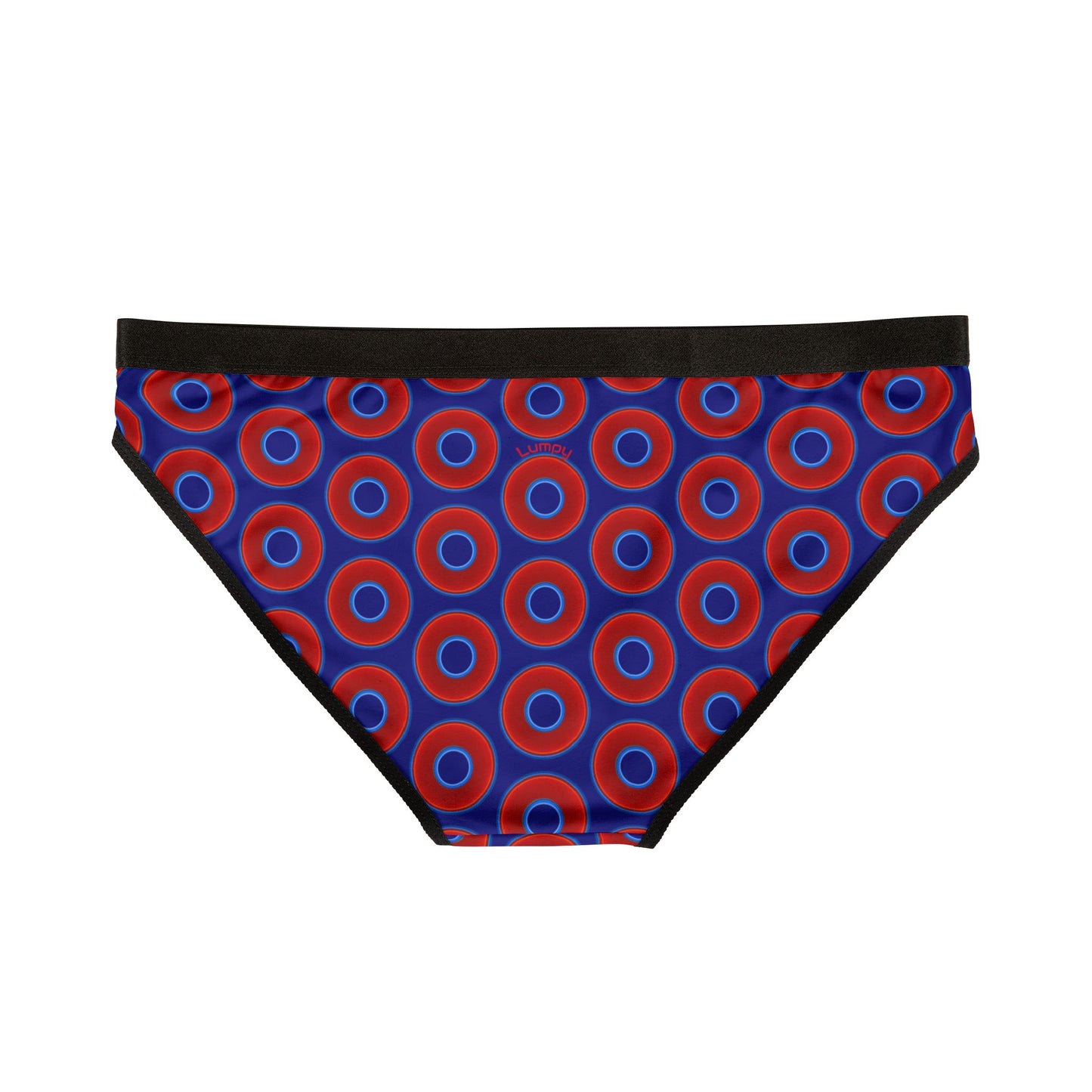 Lumpy Donut Underwear - vivid red donut print w/vivid navy blue background