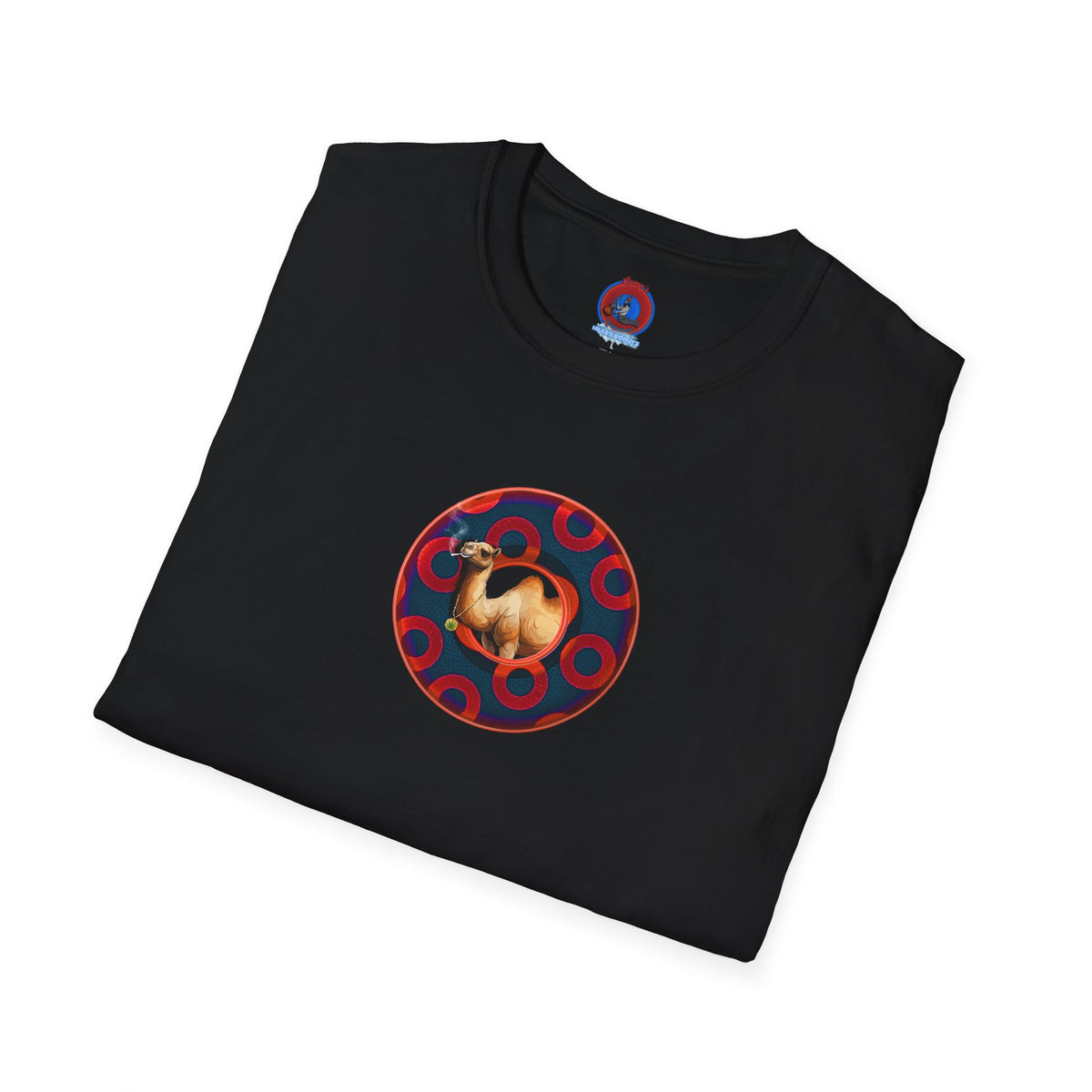 Classic Donut Tee - Unisex Soft-Style - "Joe Camel's Super Cool Donut" - rustic paradox donut - dark navy/red donuts