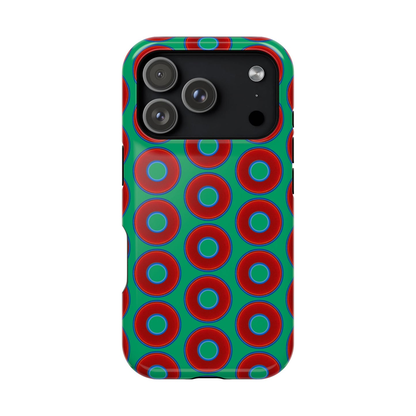 Magnetic Tough Donut Case - red vivid donut print w/jade green background