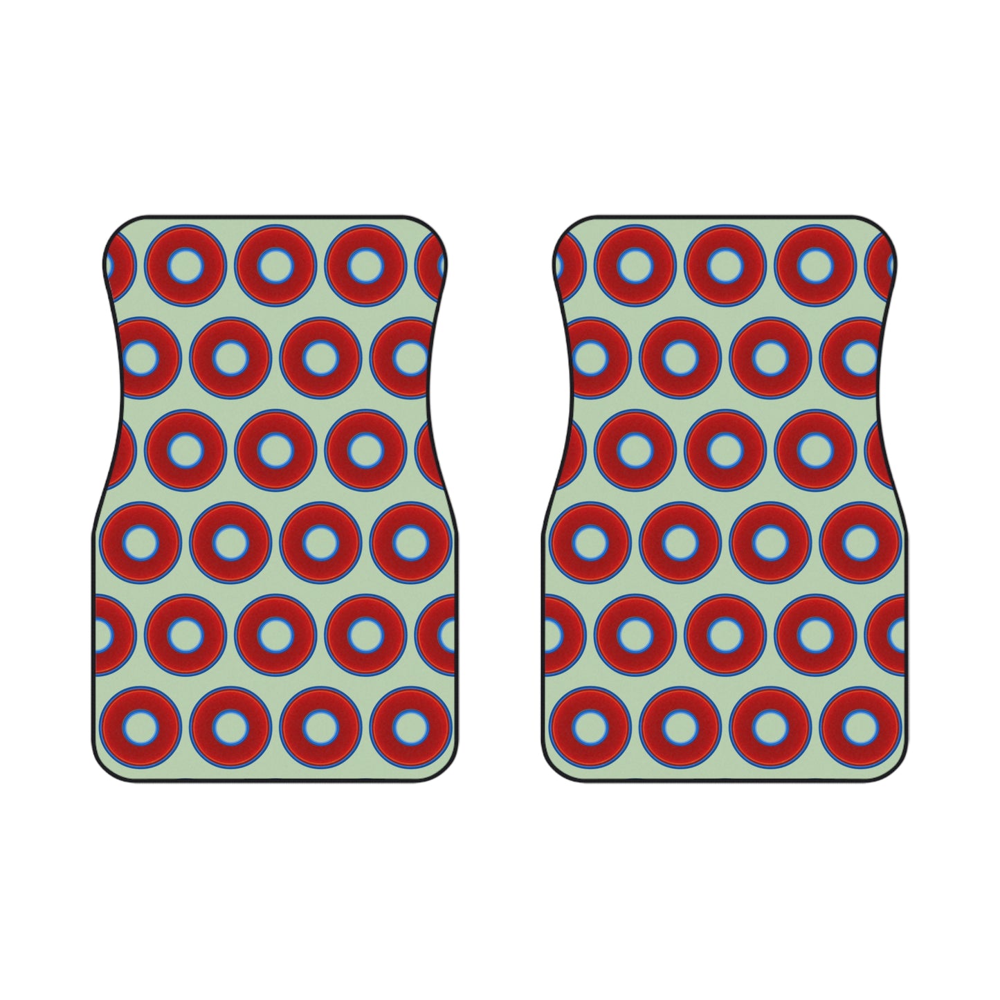 Contacted Car Mats - Set of 2/Front - vivid donut print w/seafoam background
