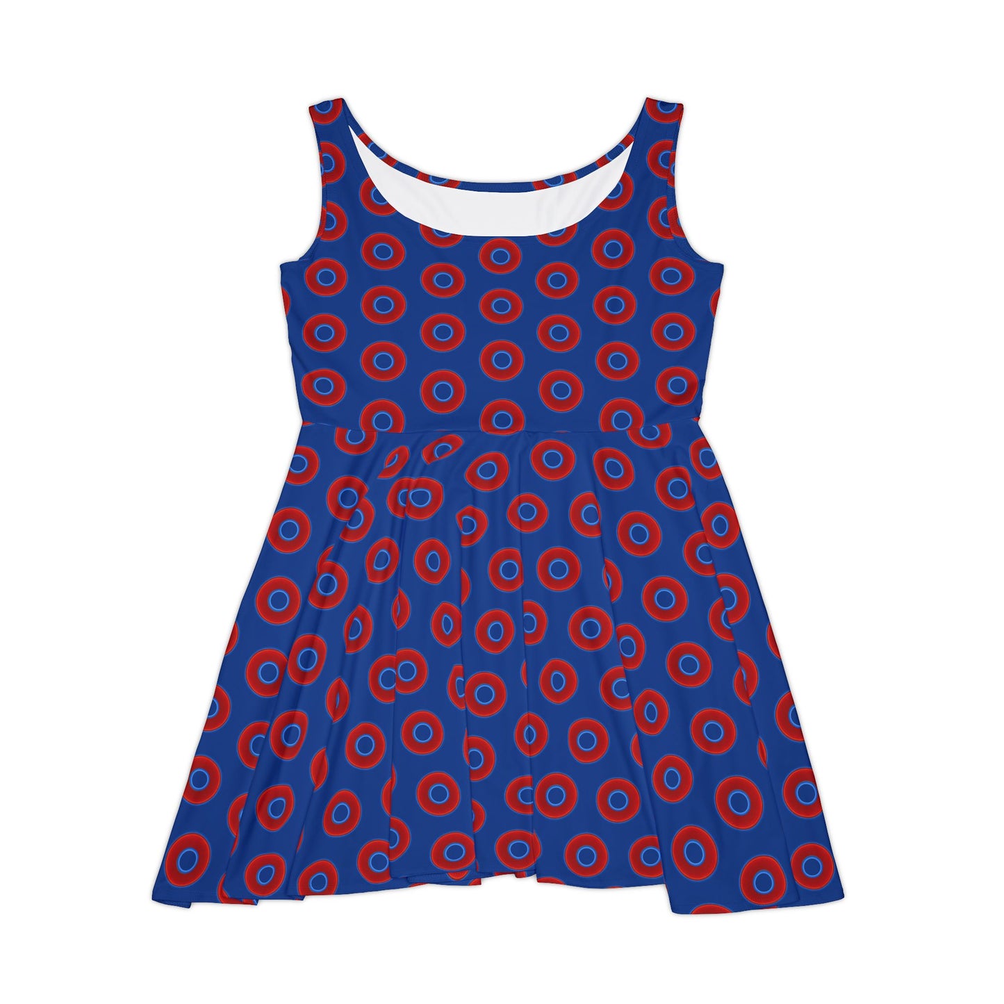 Women's Skater Donut Dress - vivid red donut print w/dark blue background