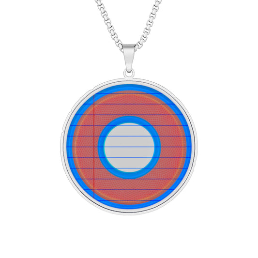 Lump's Heady Donut Necklace - 1" x 1" Stainless Steel Pendant - "Tasty Donut Pendant" - red/blue rustic donut - variant 2