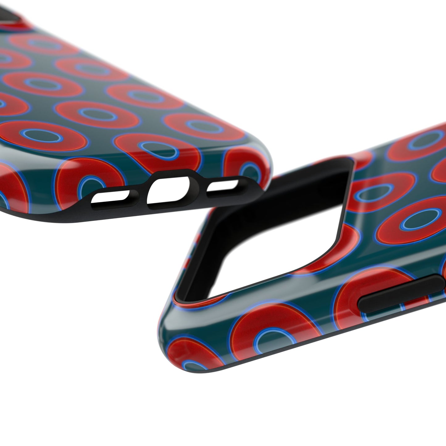 Impact-Resistant Lumpy Donut Case - red vivid donut print w/midnight green background
