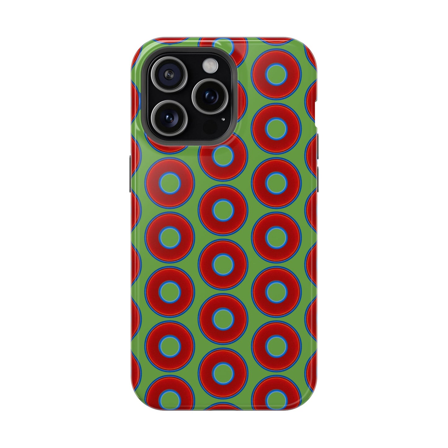 Magnetic Tough Donut Case - red vivid donut print w/light green background