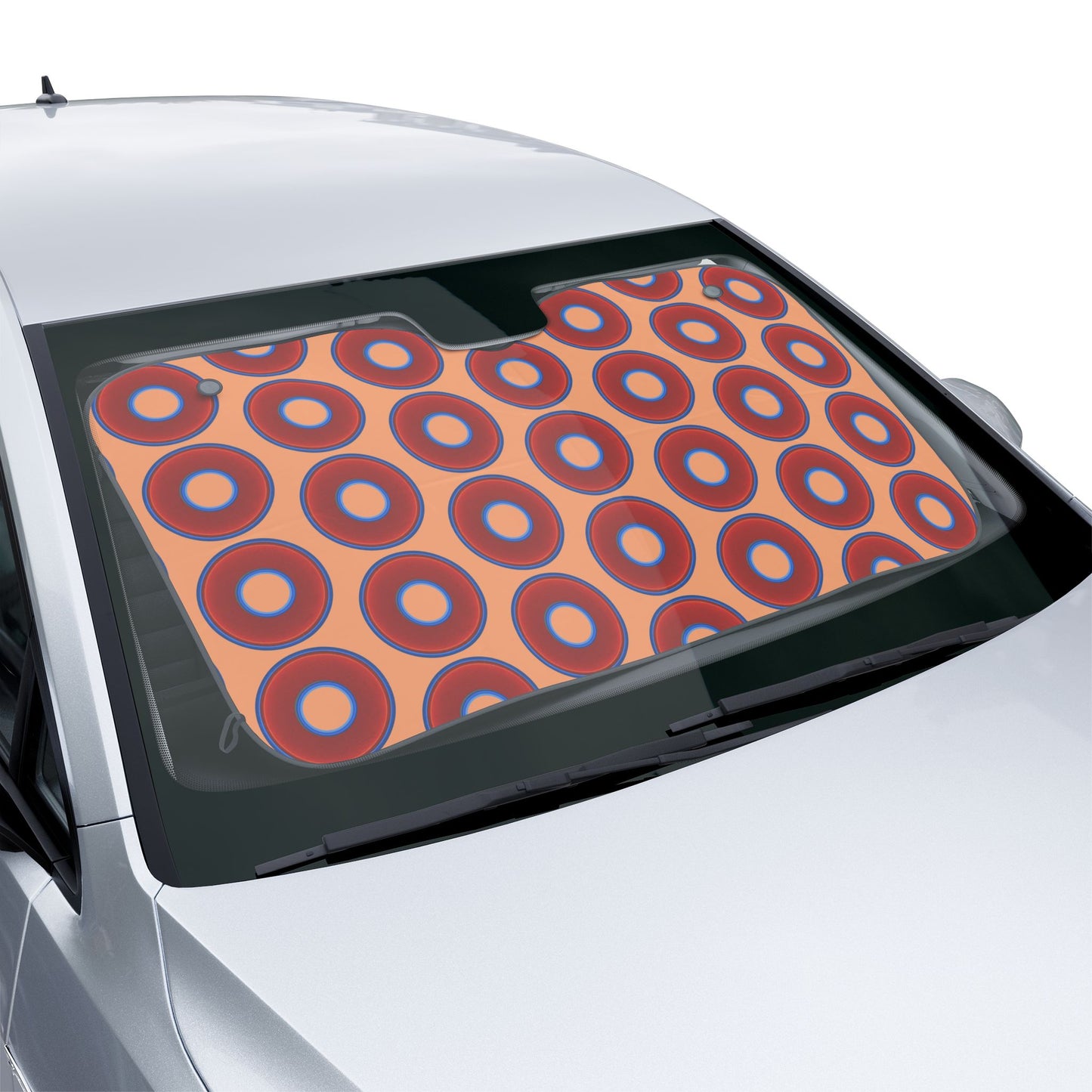 Automotive Donut Sun Shade - red vivid donuts w/peach background