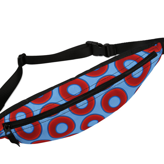 Lumpy Phanny Pack - vivid red donuts w/light blue background