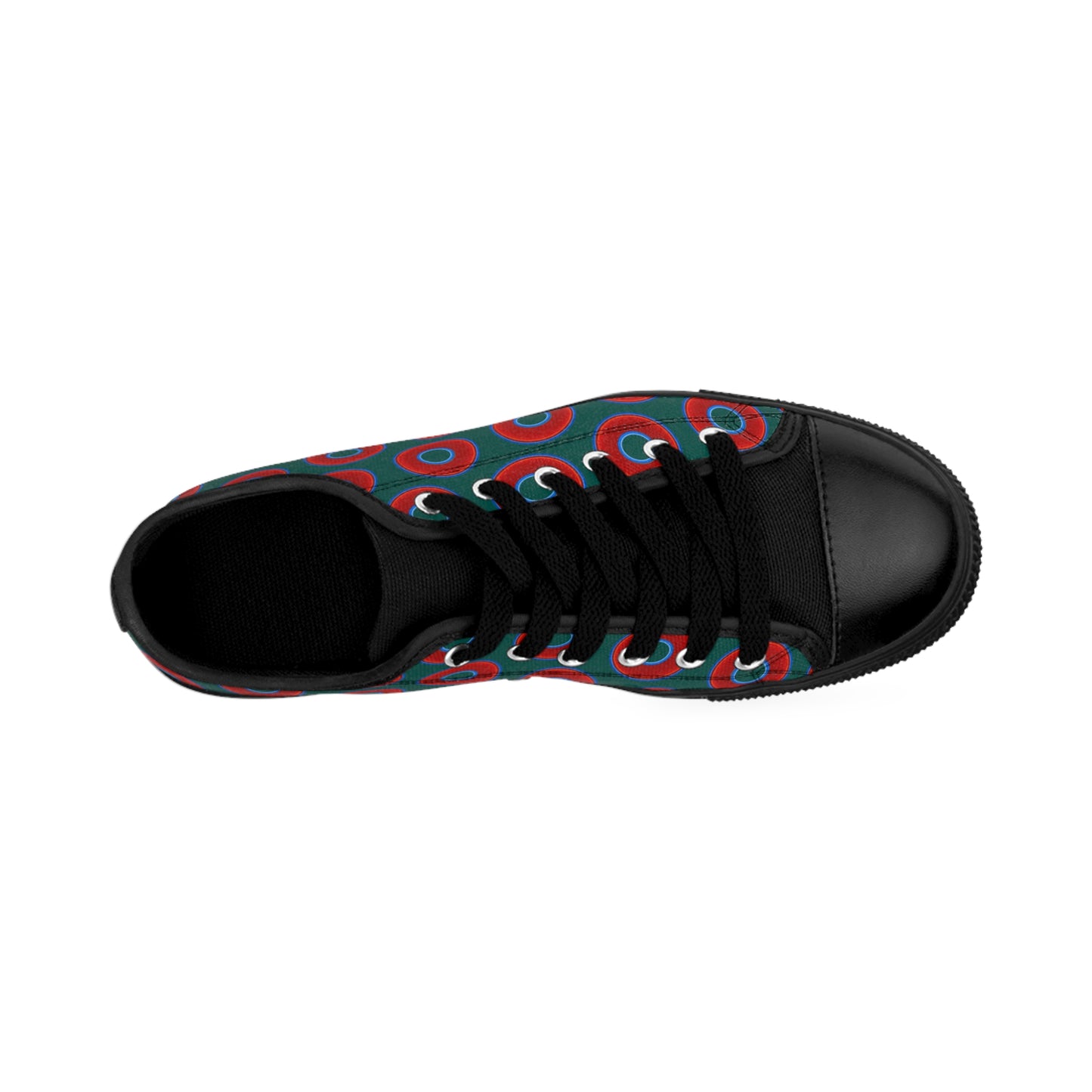 Men's Cushiony Convectors - Low Top - large red vivid donut print w/steel green background