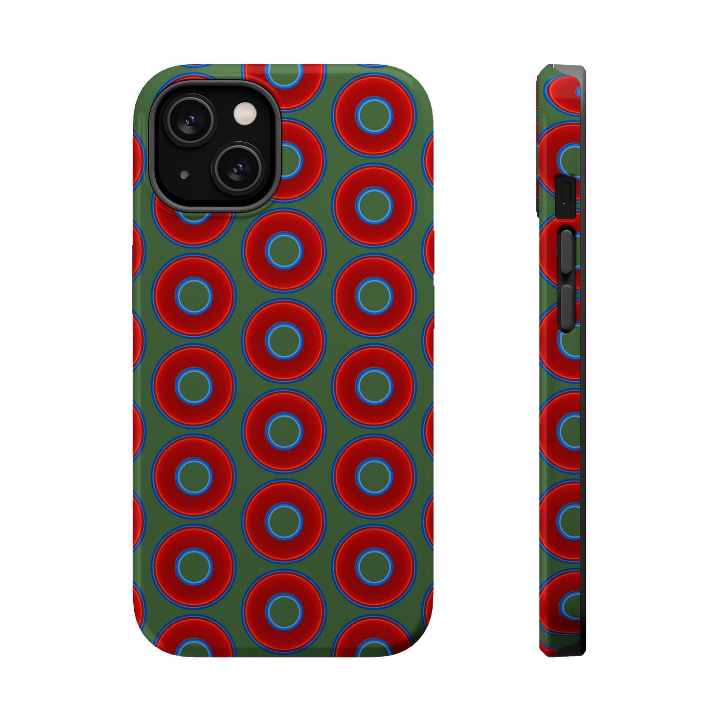 Magnetic Tough Donut Case - red vivid donut print w/dark Fenway green background