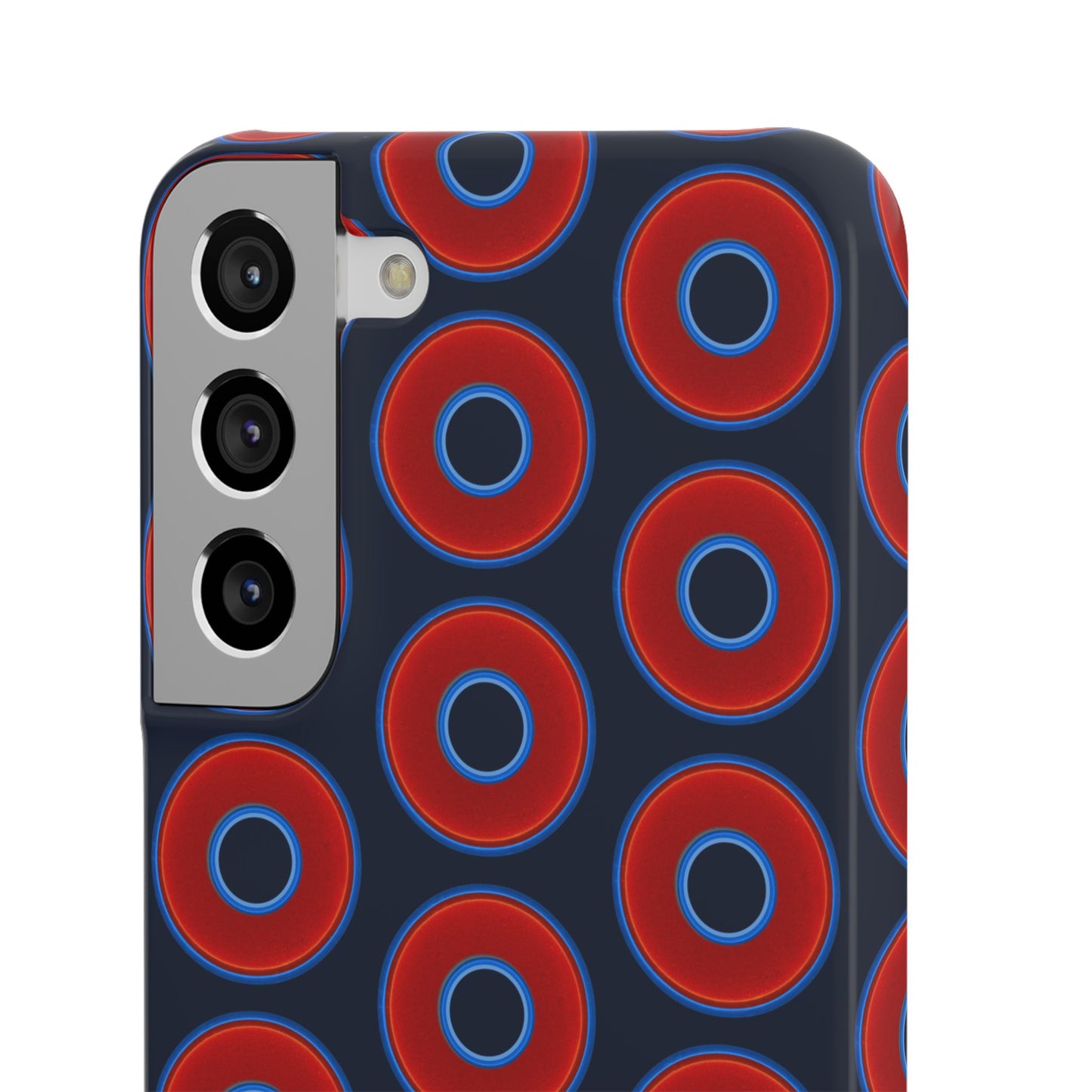 Lumpy Donut Snap Case - red vivid donut print w/midnight teal blue background