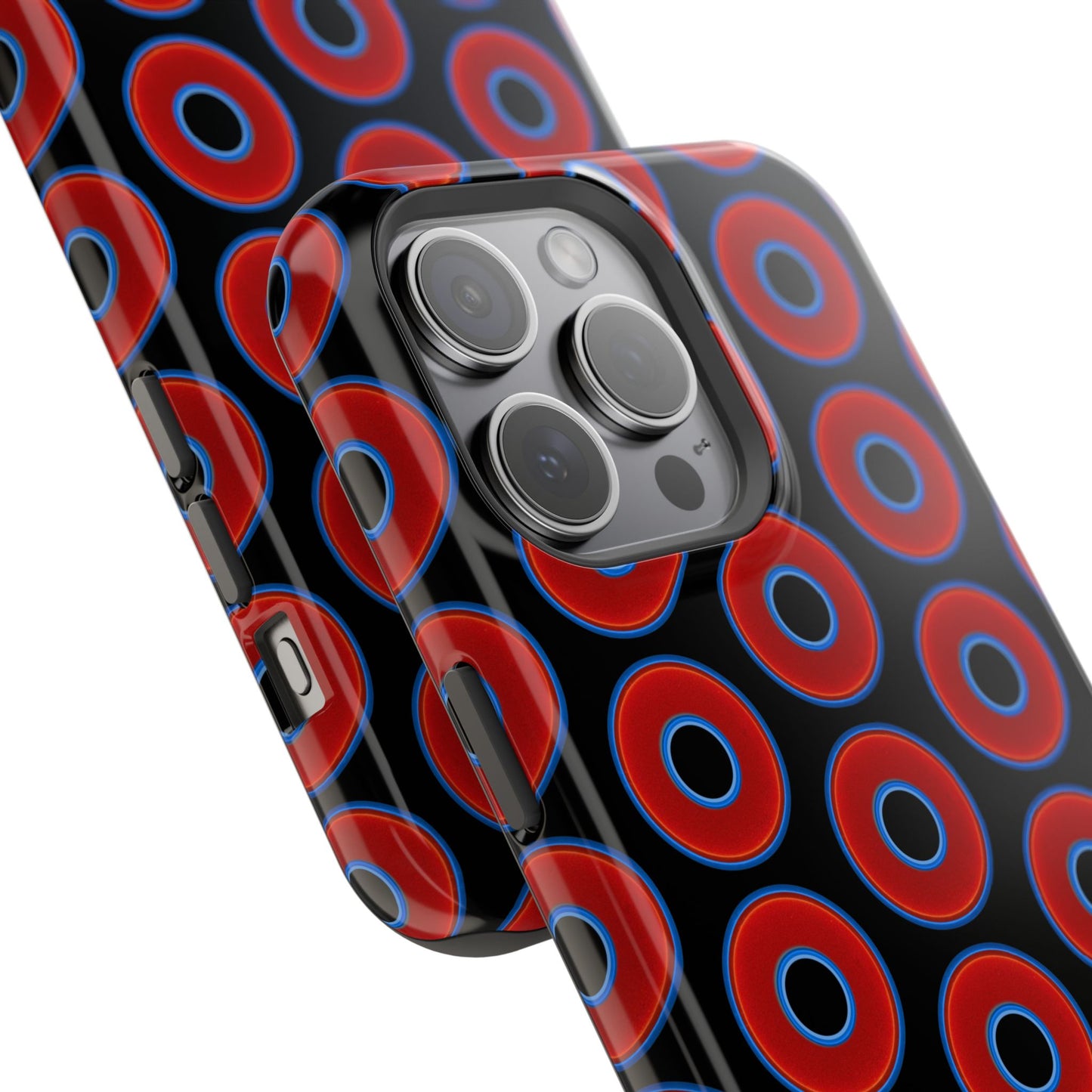 Impact-Resistant Lumpy Donut Case - red vivid donut print w/black background