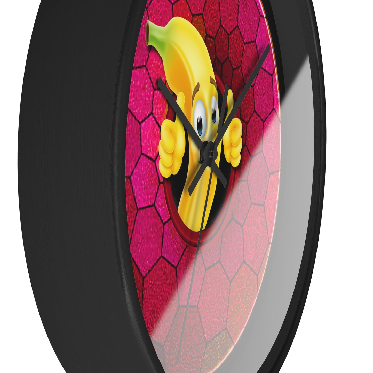 Lumpy Wall Clock - "Dis Sheet, It's Bananas" - variant 4 - magenta hexadonut w/black background