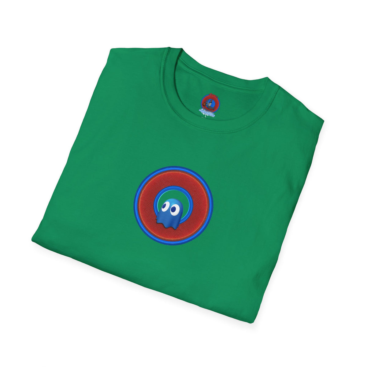 Classic Donut Tee - Unisex Soft-Style - "The Story of the Donut - a Ghostly Good Time" - red/blue rustic donut - variant 1