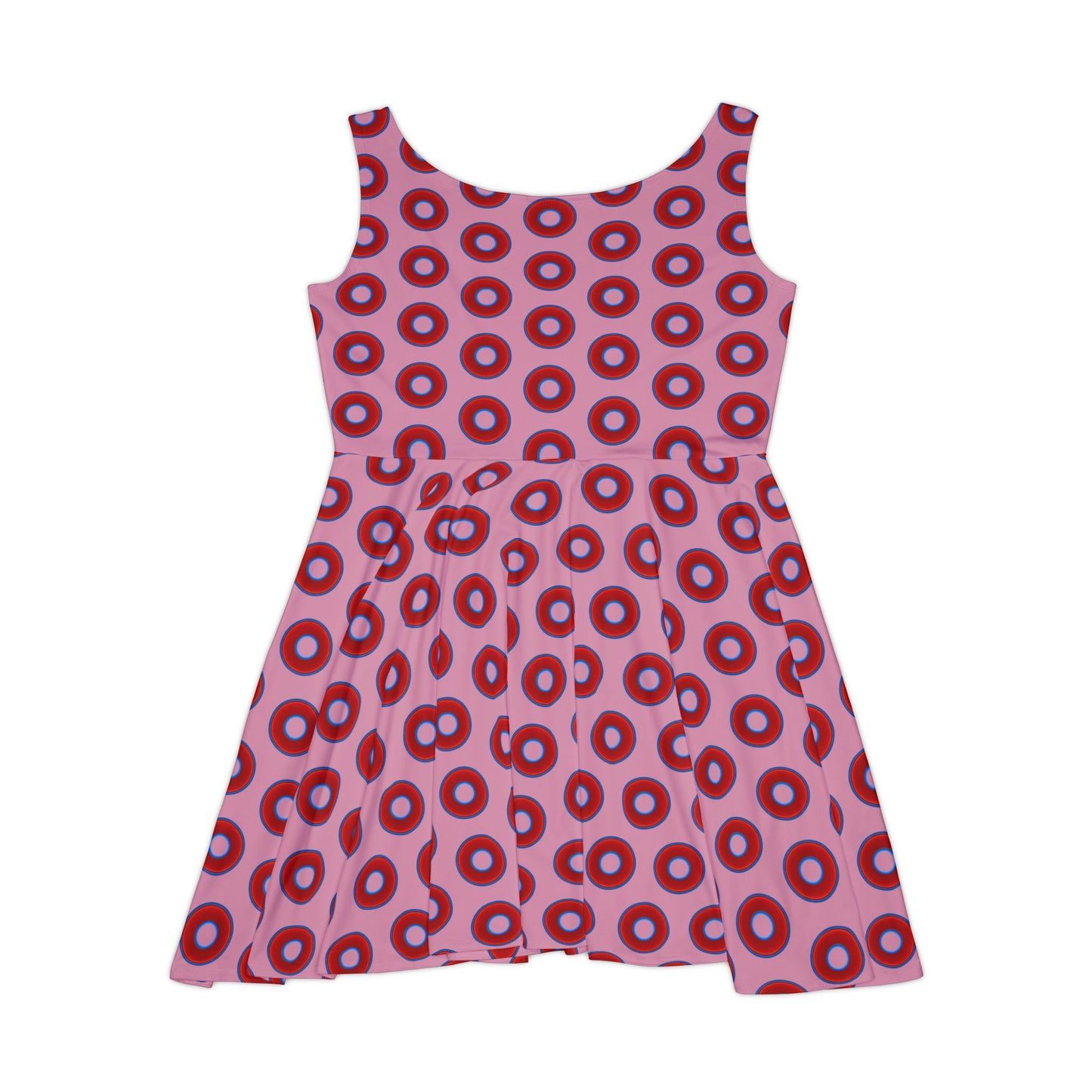 Women's Skater Donut Dress - vivid red donut print w/pale magenta background