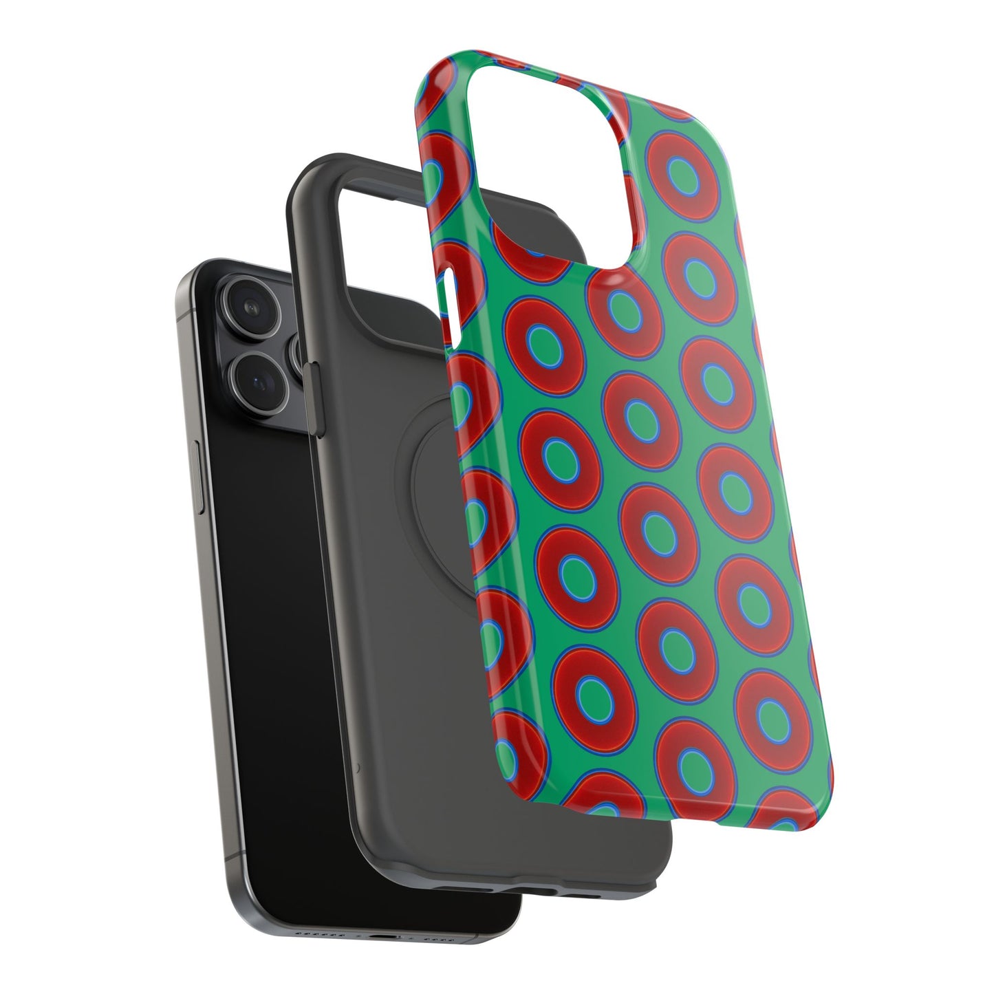 Impact-Resistant Lumpy Donut Case - red vivid donut print w/jade green background