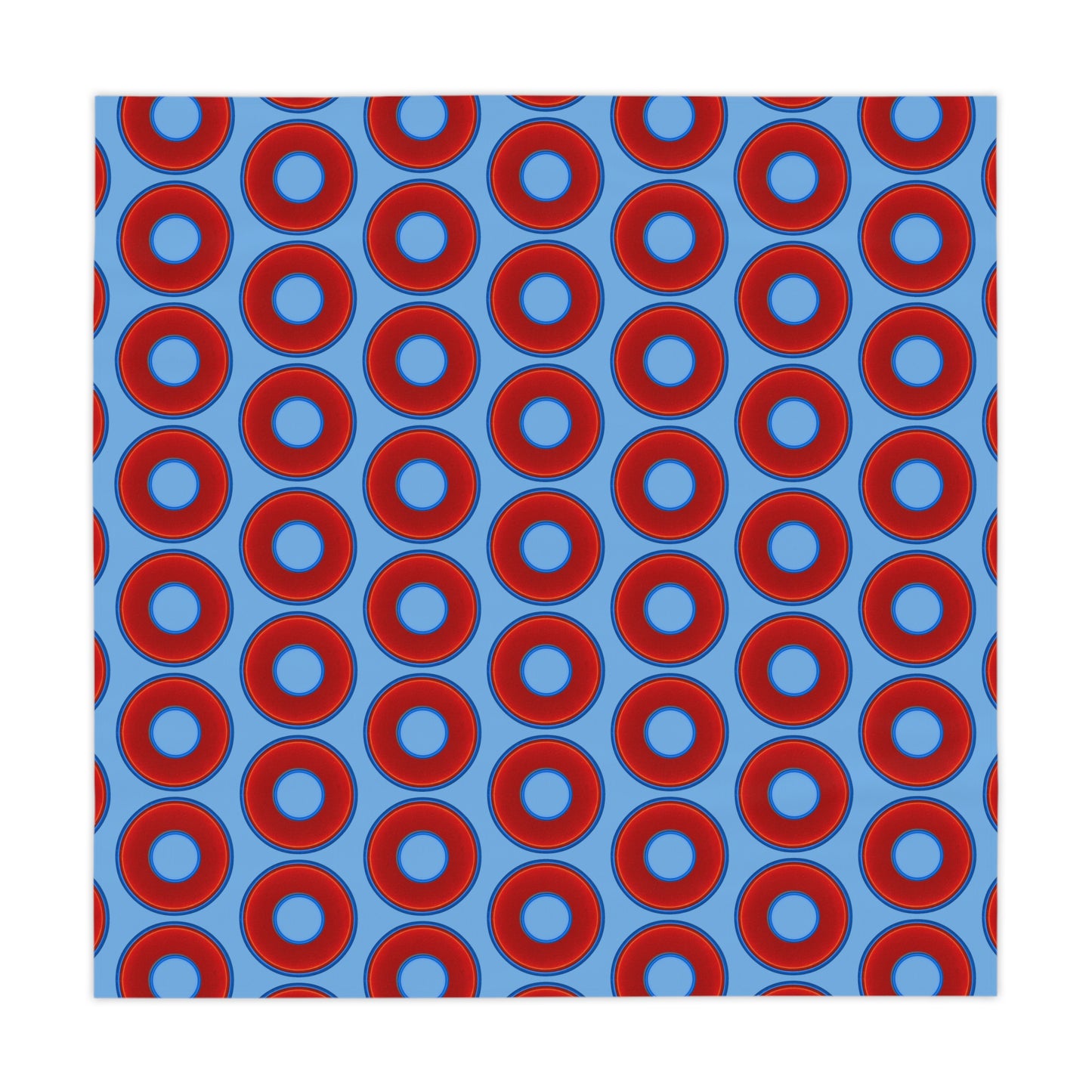 Lumpy Tablecloth - 55.1" x 55.1" - vivid red donuts w/light blue background
