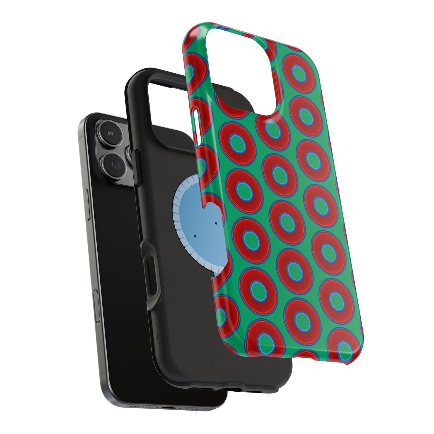 Magnetic Tough Donut Case - red vivid donut print w/jade green background