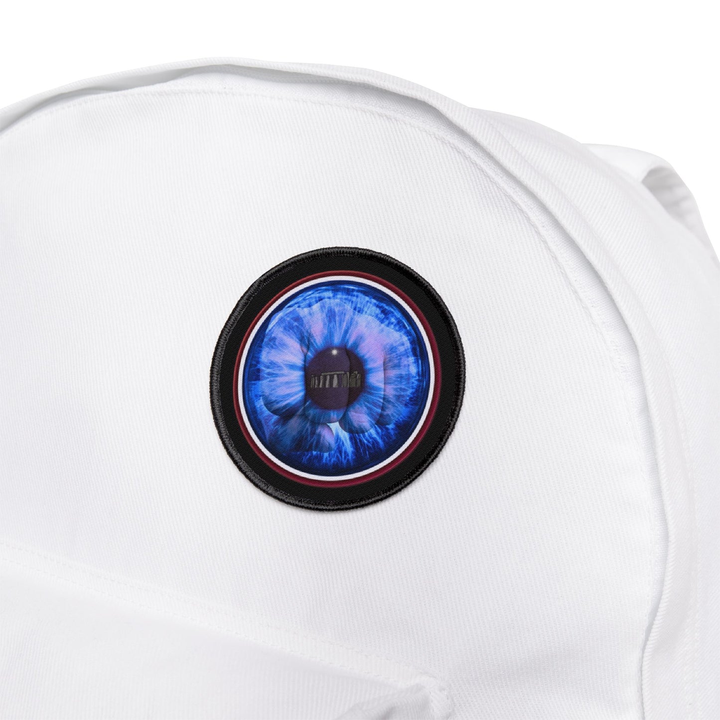 Iron-On Donut Patch - "Wilson's Eyesore of a Donut  " - vivid blue/red idonut - variant 3