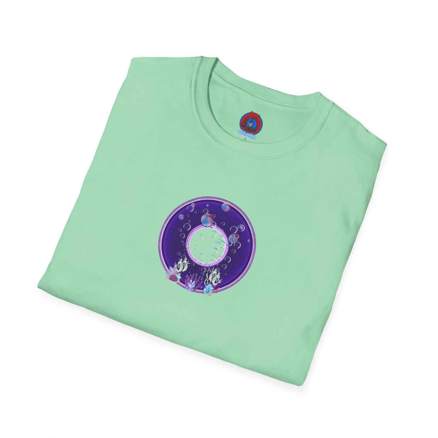 Classic Donut Tee - Unisex Soft-Style - "Sure That Sirens Made This Donut For Me" - vivid dark purple/light purple donut