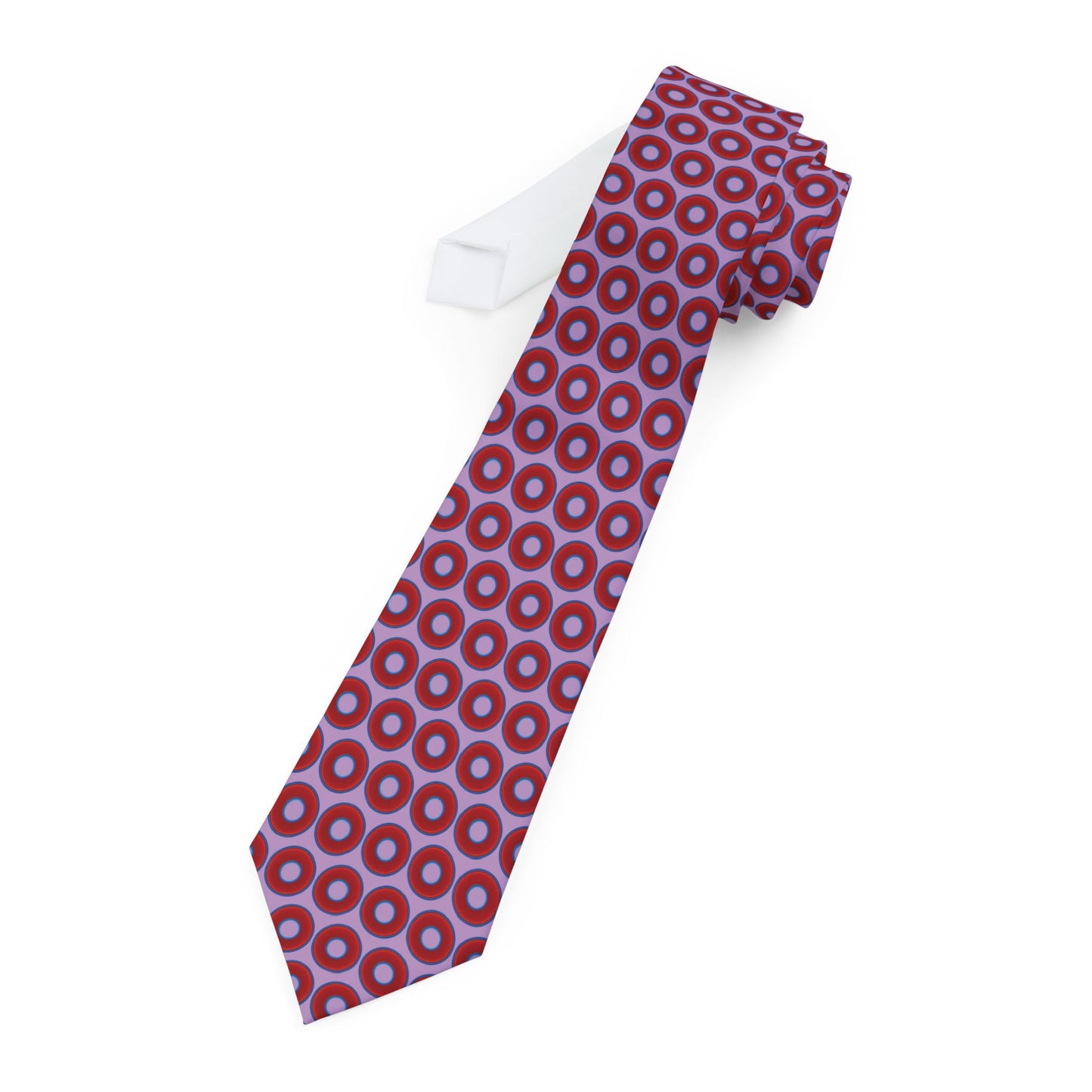 The Lumpy Necktie - vivid red donut print w/wisteria purple background
