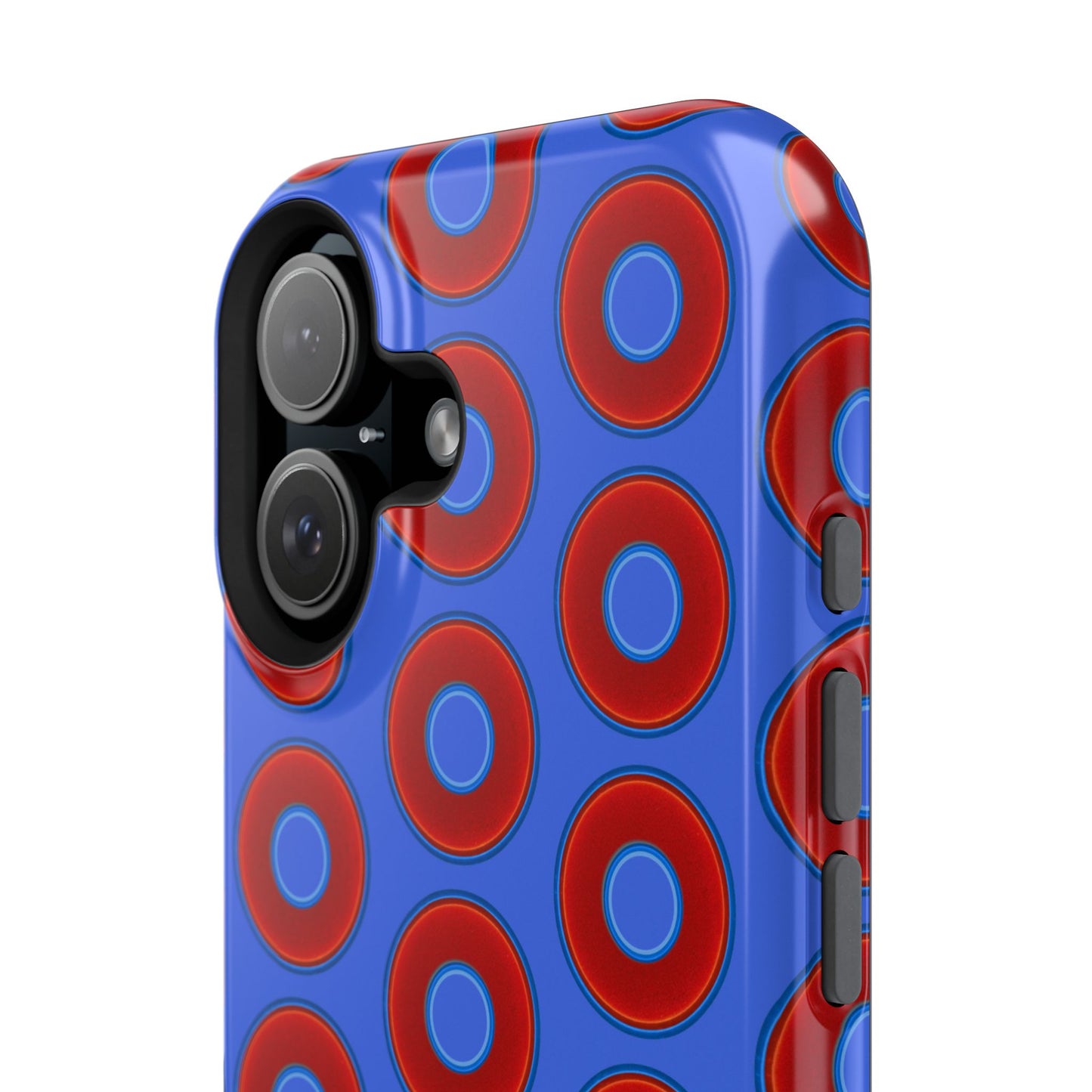 Impact-Resistant Lumpy Donut Case - red vivid donut print w/royal blue background