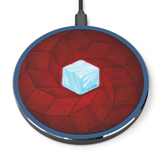 The Flow - Wireless Lumpy Donut Chargers - "It's Ice... Cube's Wireless Donut Charger" - red cubed donut w/light navy background - variant 1